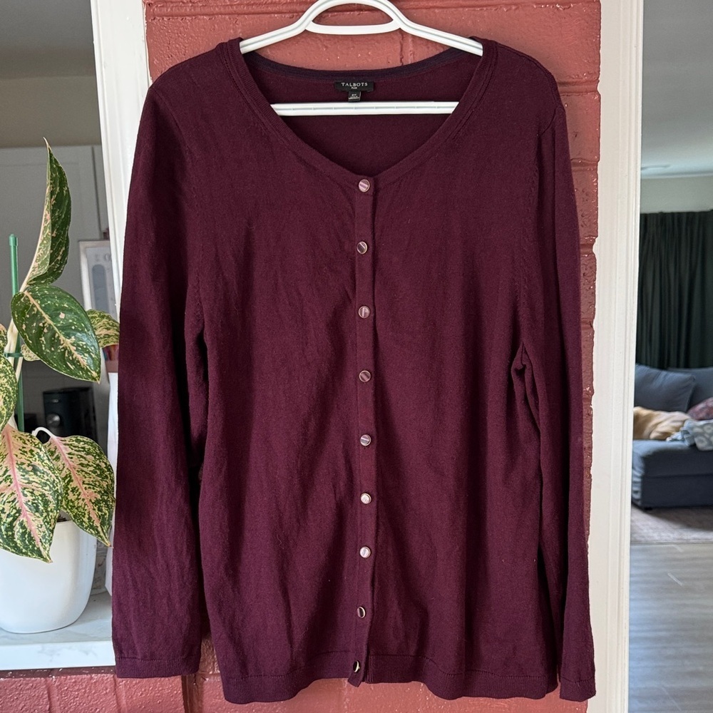 Talbots Burgundy Button Down Cardigan XXL